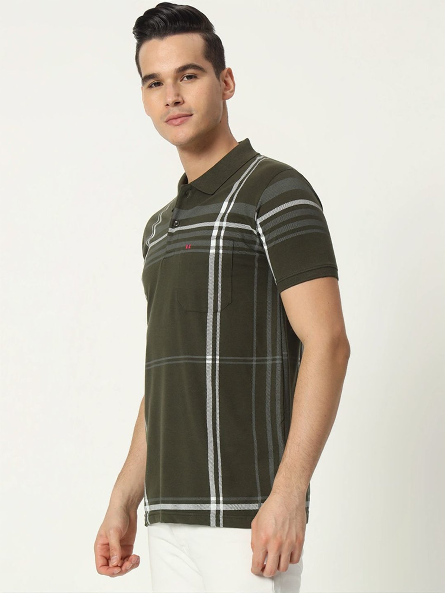Tab91 Green Regular Fit Checks Polo T-Shirts
