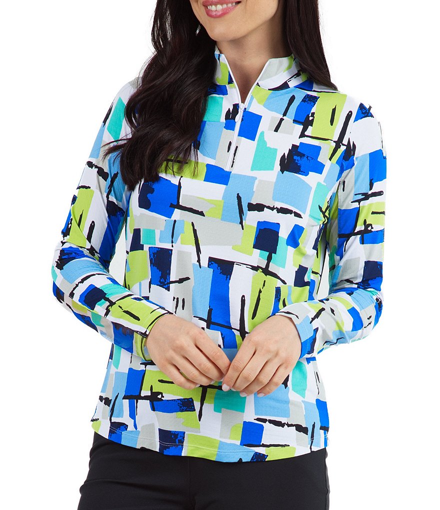 IBKUL Mondrian Print Long Sleeve Mock Neck Top