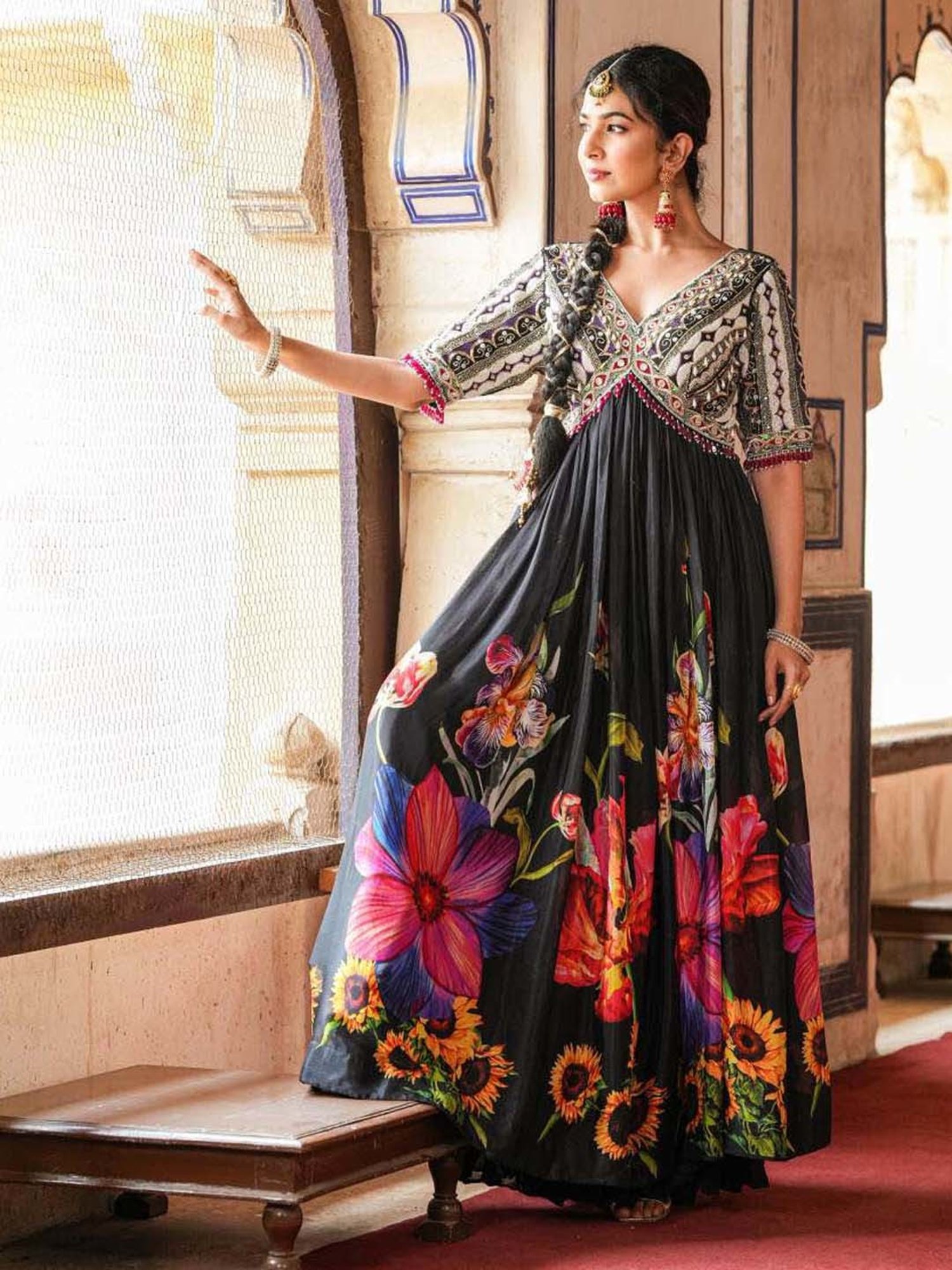 SCAKHI Black Embellished Maxi Dress