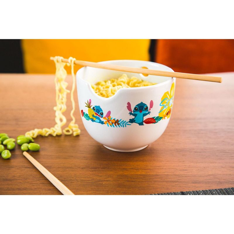 Robe Factory LLC Disney Lilo & Stitch Japanese Dinnerware Set | 16-Ounce Ramen Bowl, Chopsticks