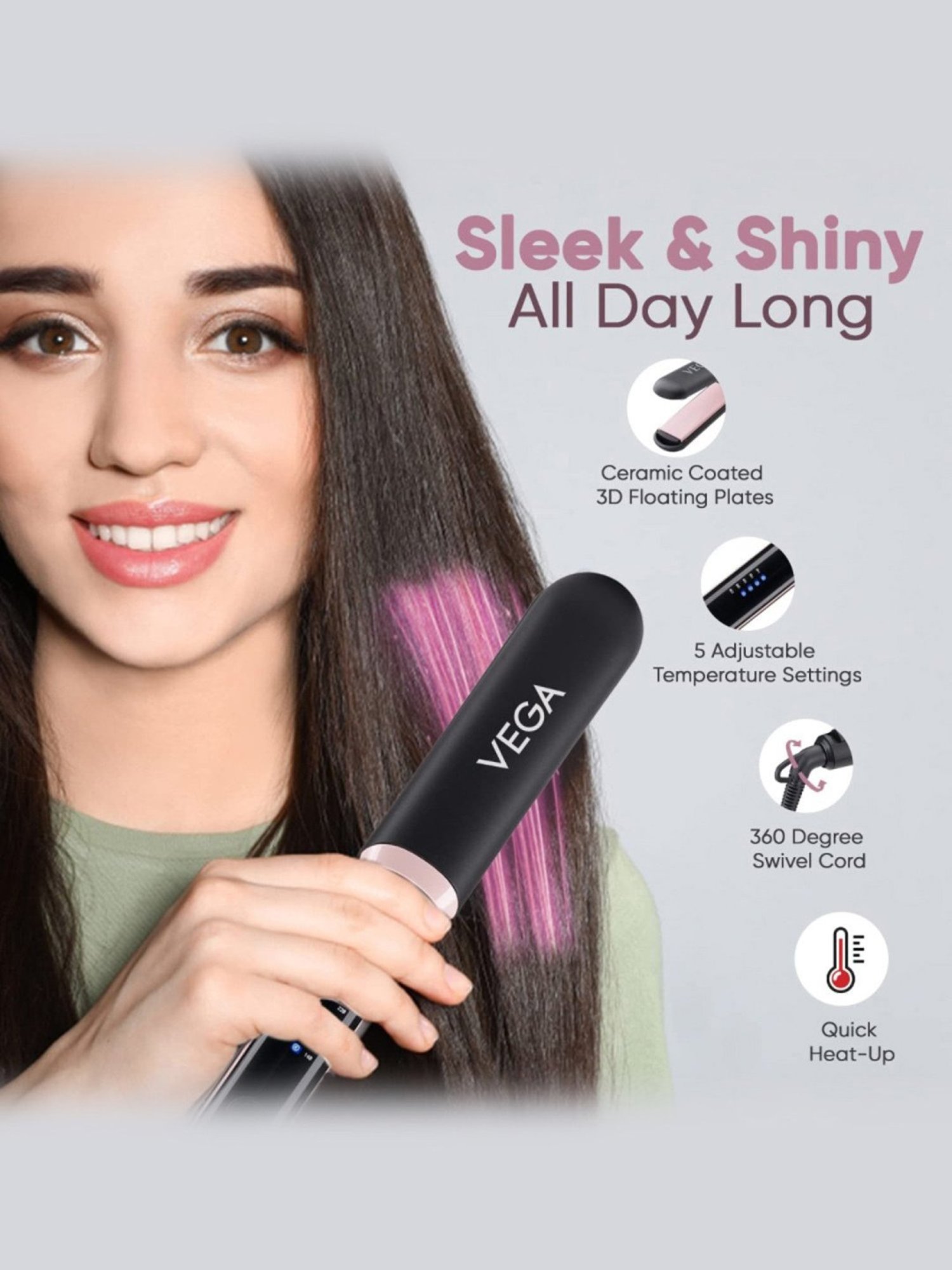 Nova NHC-522CRM Professional Hair Straightener (Black)