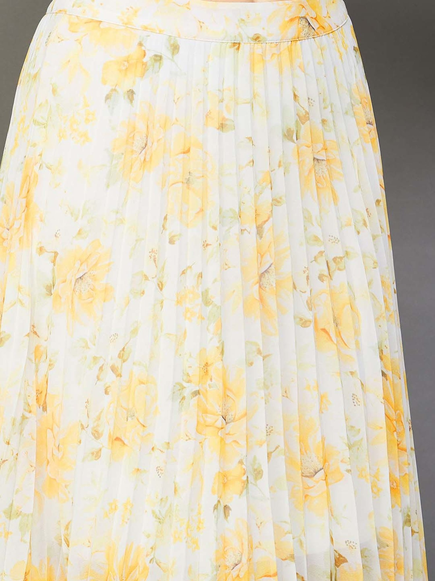 Code by Lifestyle Yellow Printed A-Line Skirt