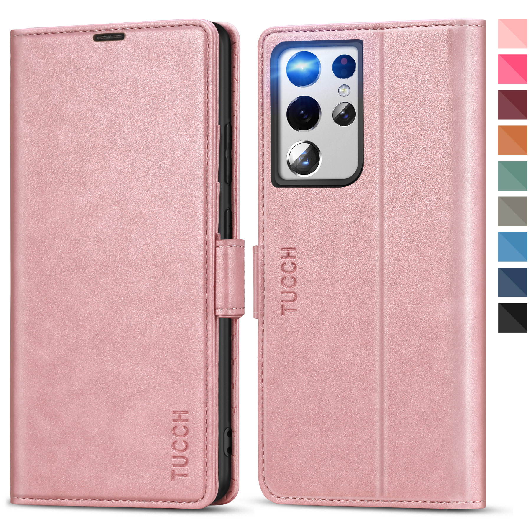 TUCCH Galaxy S21 Ultra Wallet Case, Magnetic Shockproof PU Leather Case with[Kickstand][RFID Blocking][TPU Shell] Protective Flip Cover Compatible with Galaxy S21 Ultra 5G (6.8''), Myrtle Green