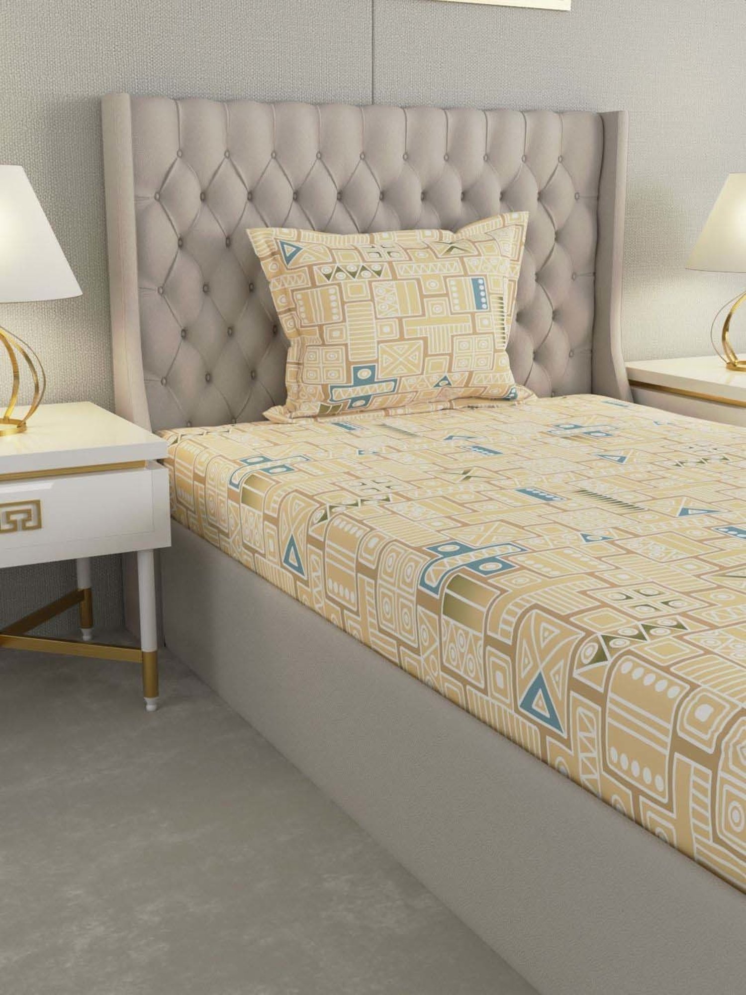 Raymond Home Delight Yellow 104 TC Cotton Single Bedsheet with 1 Pillow Cover