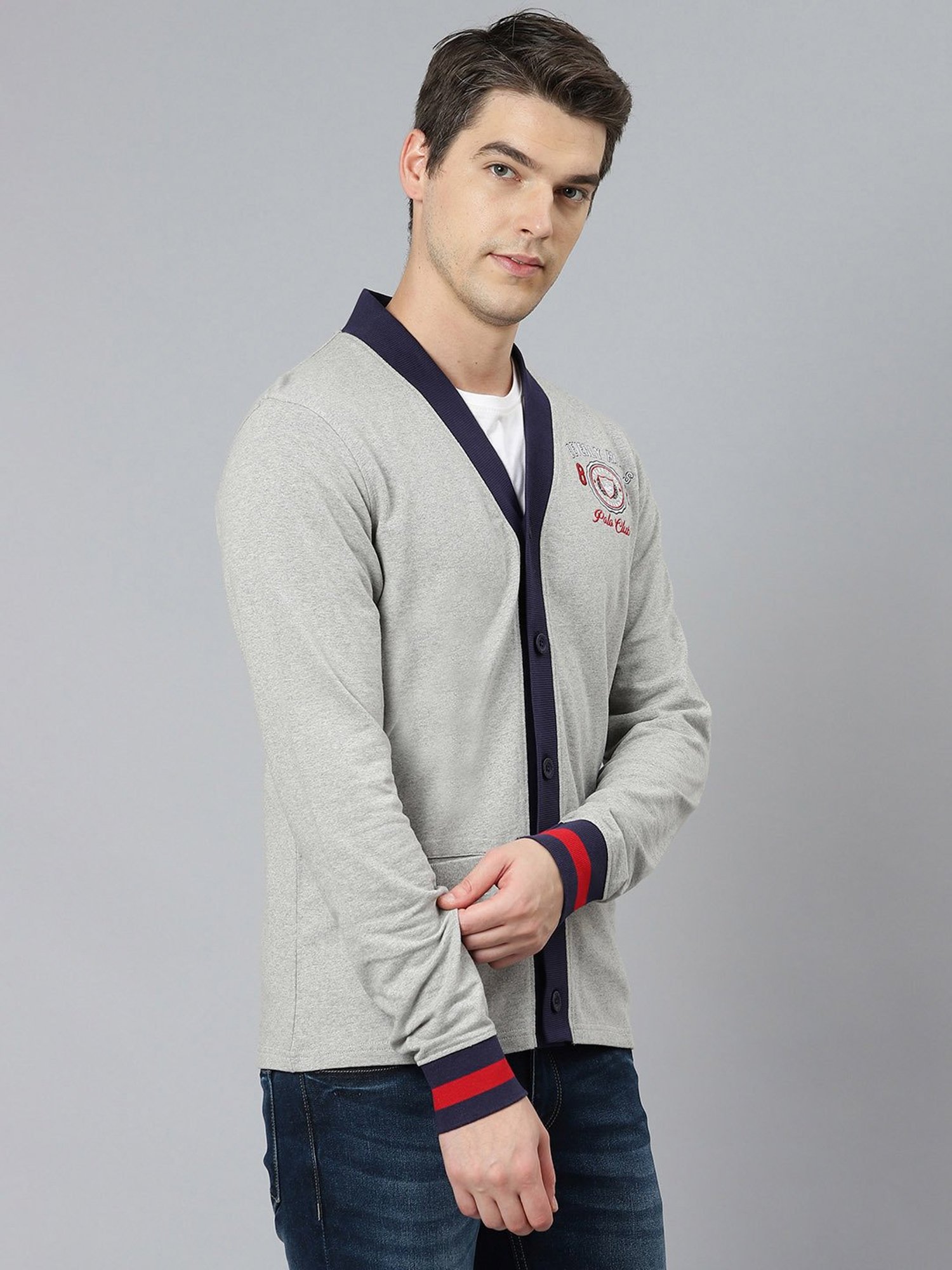 Beverly Hills Polo Club Grey Embroidered Cardigan