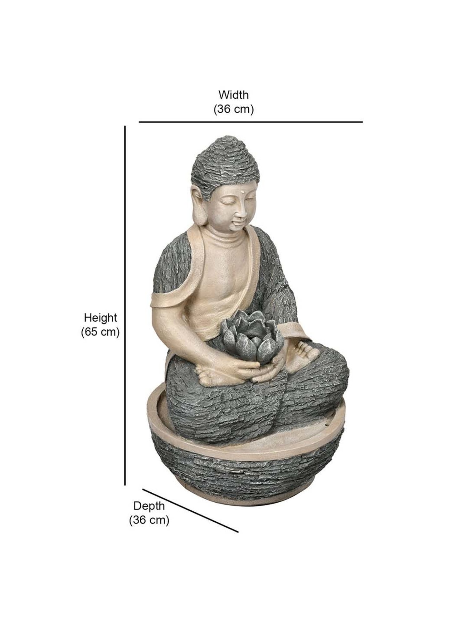 @home Grey Resin Buddha With Floral Bowl Water Fountain