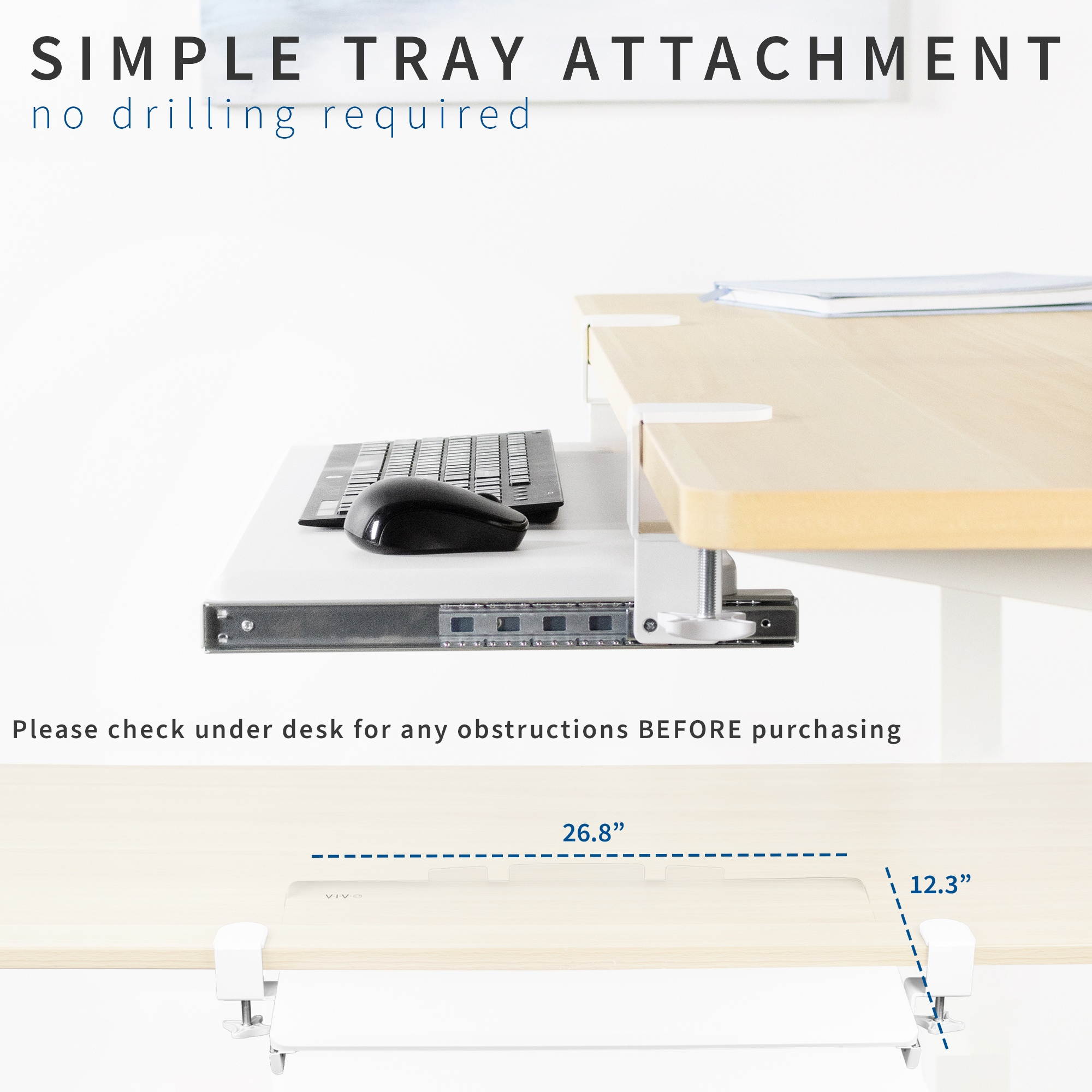 VIVO Extra Sturdy Clamp-on Computer Keyboard and Mouse Under Desk Slider Tray | 27" x 11" Platform Drawer (MOUNT-KB05W)