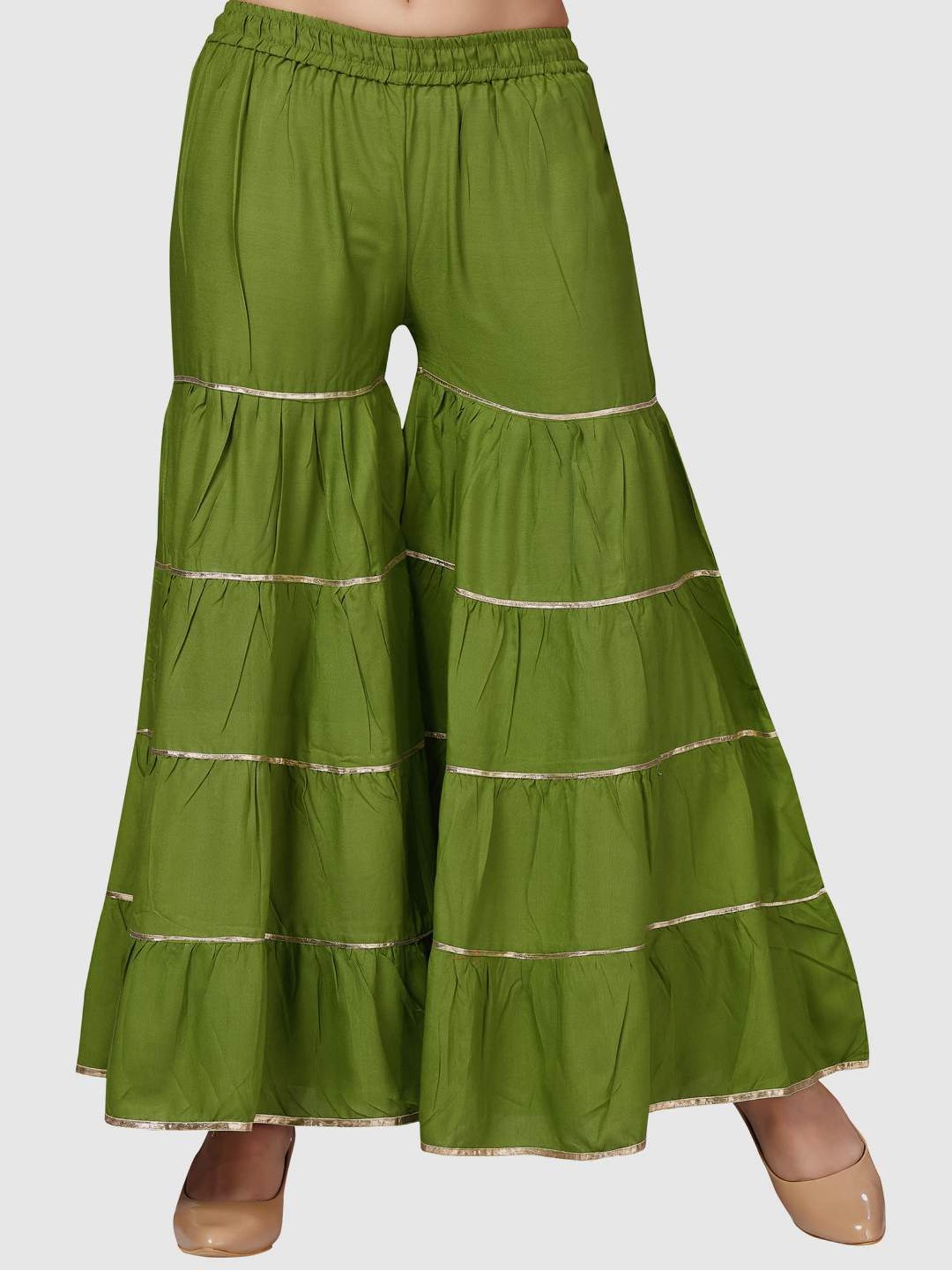 Aarika Green Cotton Striped Sharara