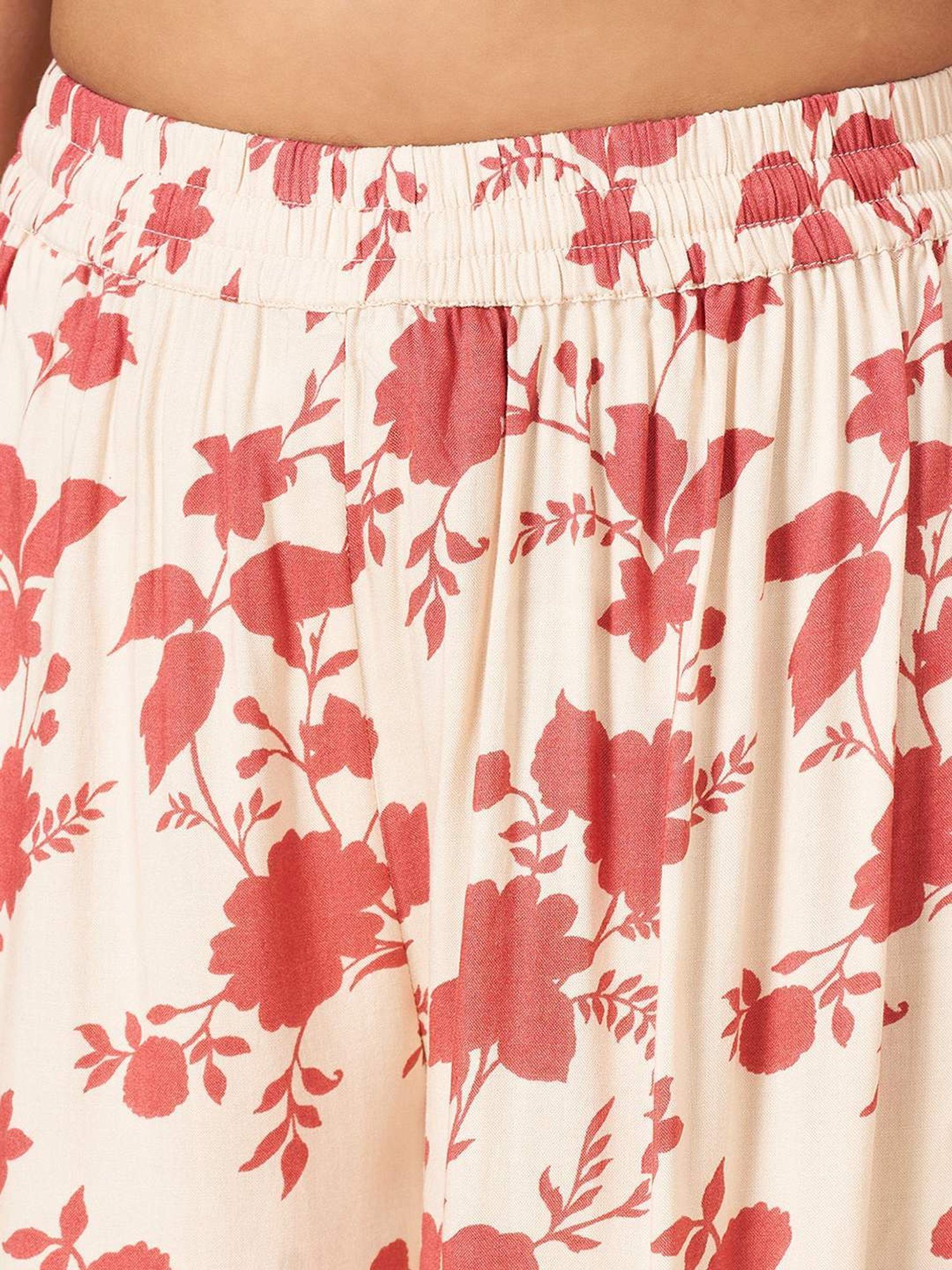 Rangmanch by Pantaloons Peach & White Printed Kurta Palazzo Set