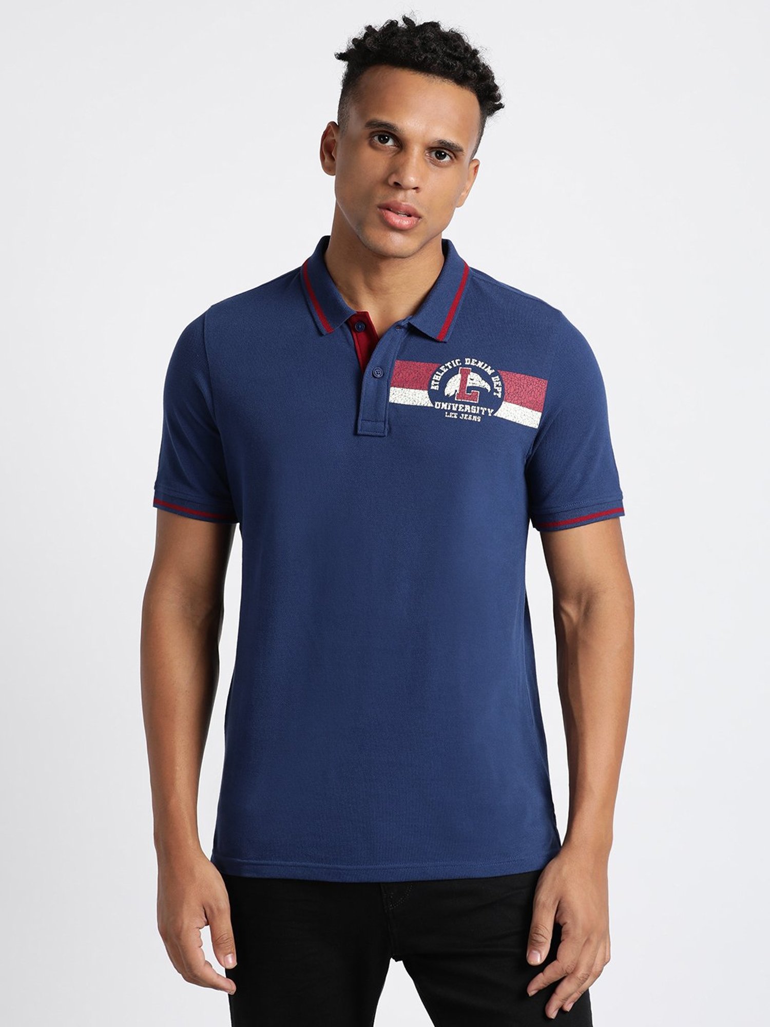 Lee Navy Slim Fit Graphic Print Polo T-Shirt