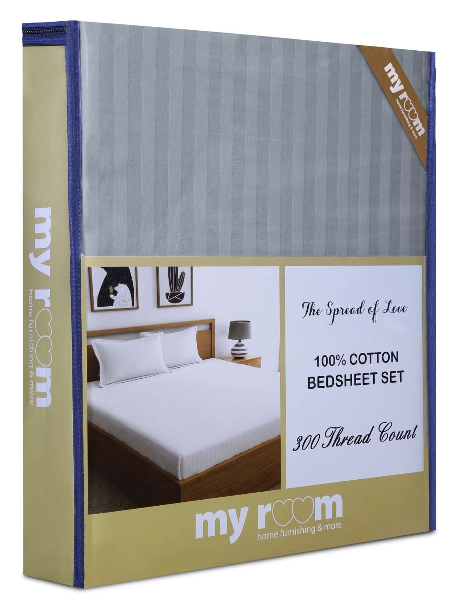 My Room Off White 100% Cotton 300 TC King Bedsheet with 2 Pillow Covers