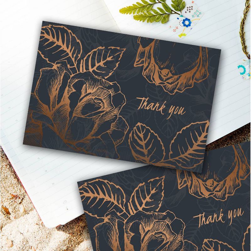 50ct Black Copper Flower Thank Card Pack