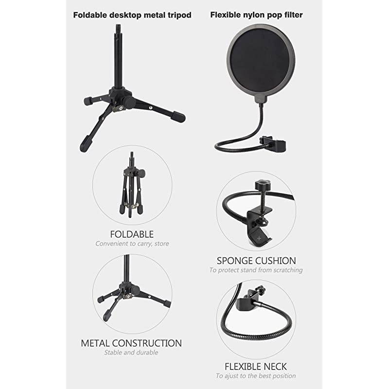 Desktop Microphone Set ZY-801+ Condenser Microphone Professional Studio Cardioid PC Mic Bundle for Studio Recording and Broadcasting (Sunrise Gold)