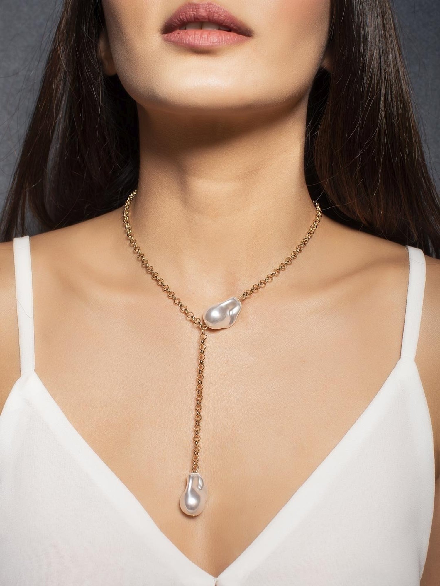 ToniQ Baroque Pearl Gold-Plated Charm Necklace for Women