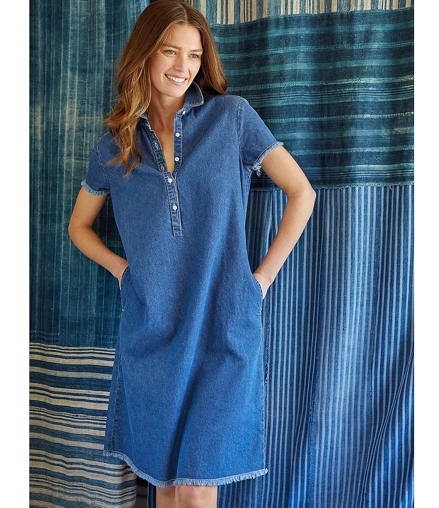 J.McLaughlin Jones Frayed Edge Denim Short Sleeve Shift Dress