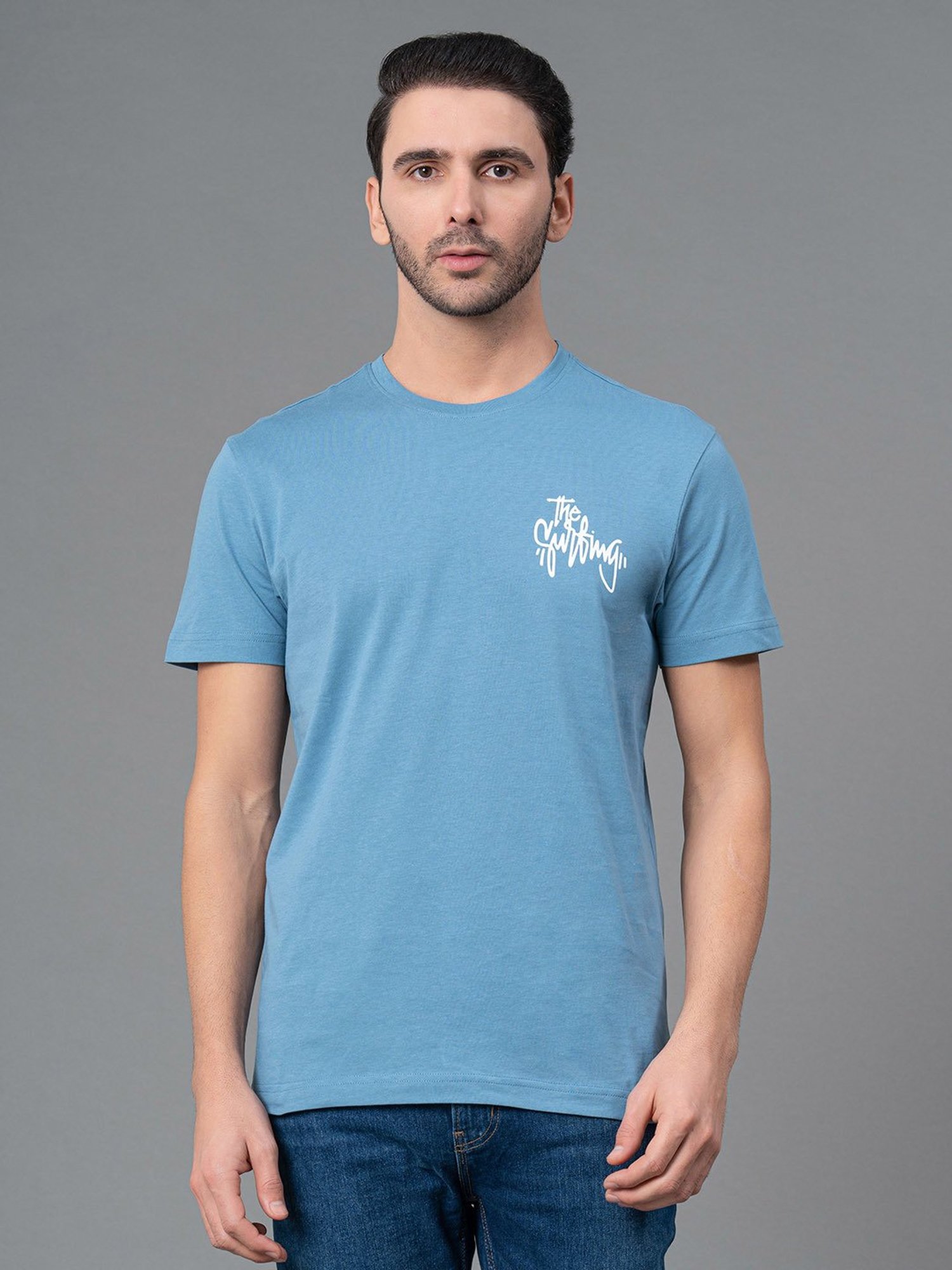 Red Tape Blue Regular Fit Graphic Print Cotton Crew T-Shirt