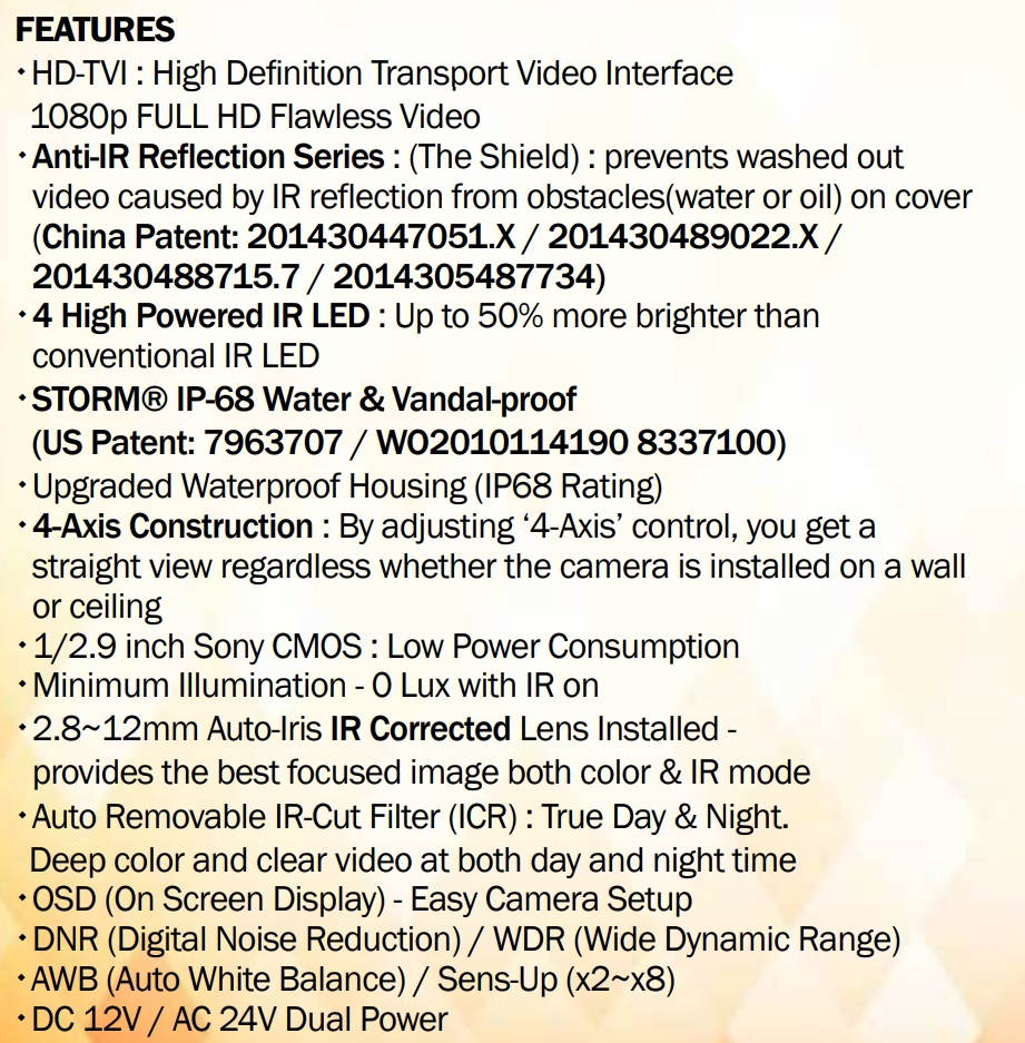 Eyemax Storm Series TVI-2544V 1080P HD-TVI Vandal DOME IR Camera 2.8-12mm Dual Power ( Made In Korea )