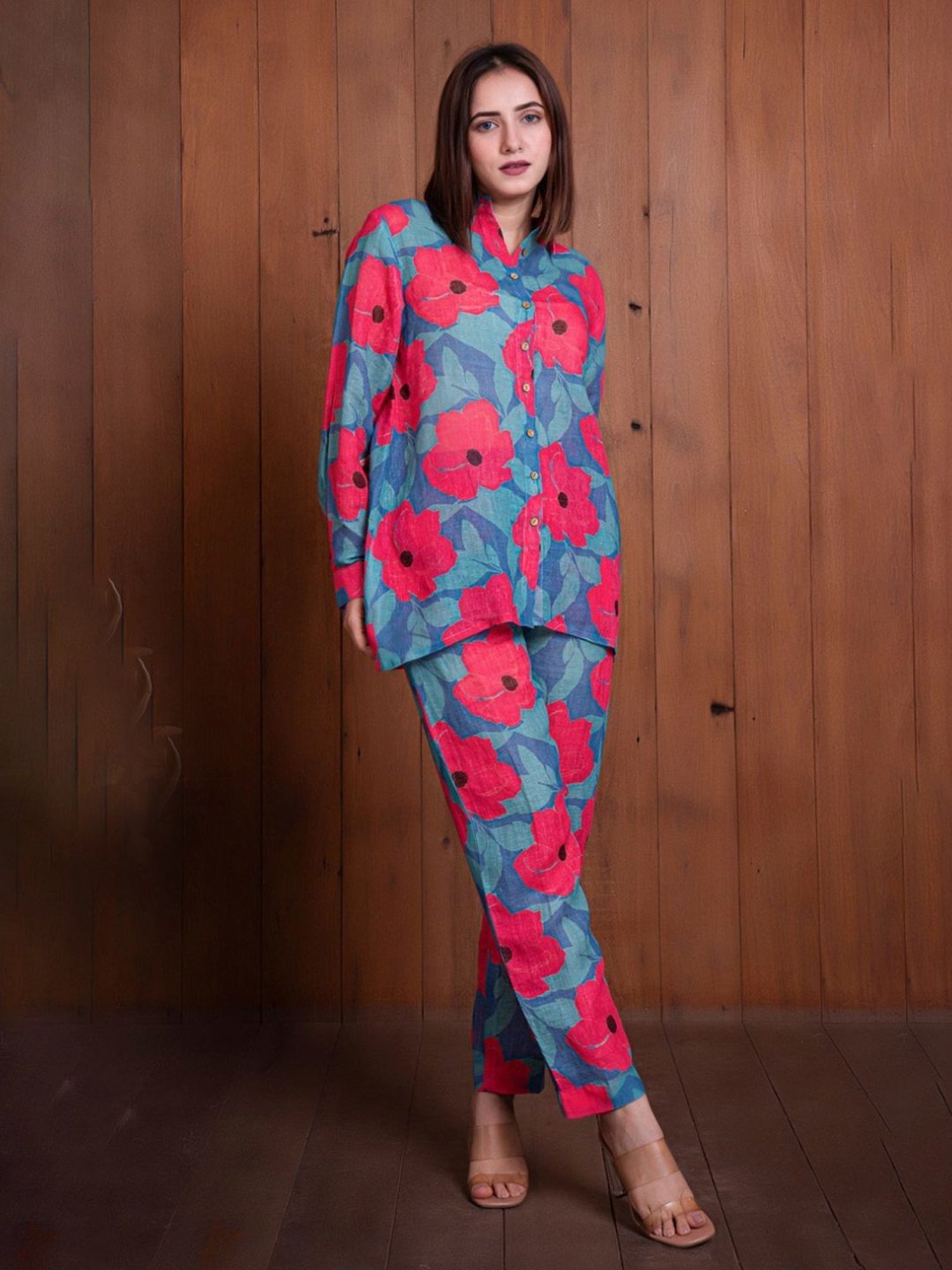 Eeshva India Blue & Pink Garden Of Dreams Shirt with Pant