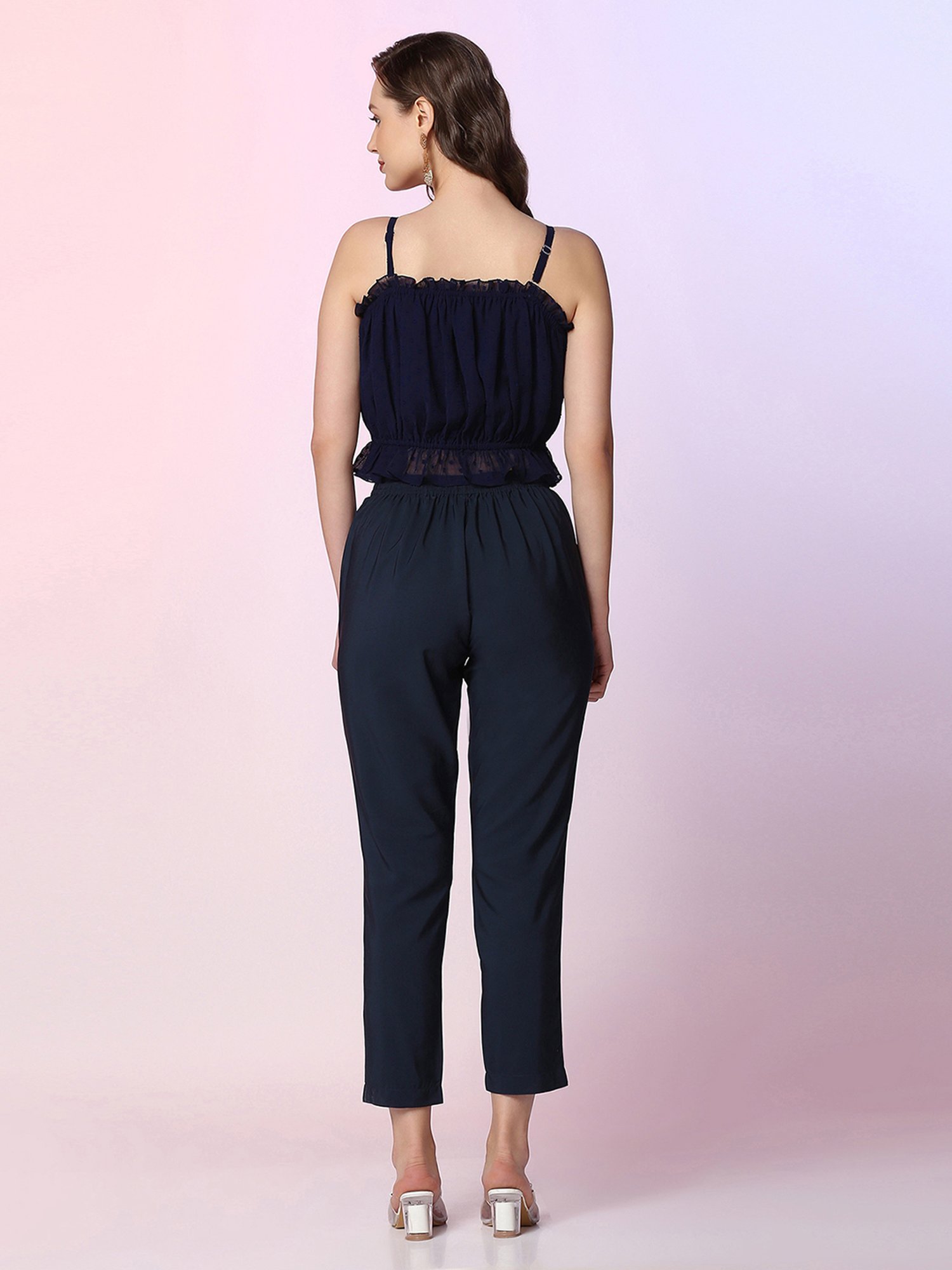 SELVIA Navy Regular Fit Crop Top