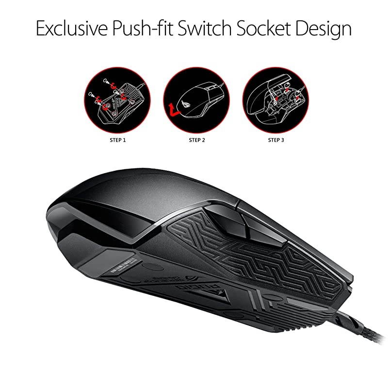Optical Gaming Mouse ROG Pugio | Ergonomic amp Truly Ambidextrous PC Gaming Mouse | Configurable amp Swappable Side Buttons | 7200 DPI Optical Sensor | Aura Sync RGB ROG Armoury II