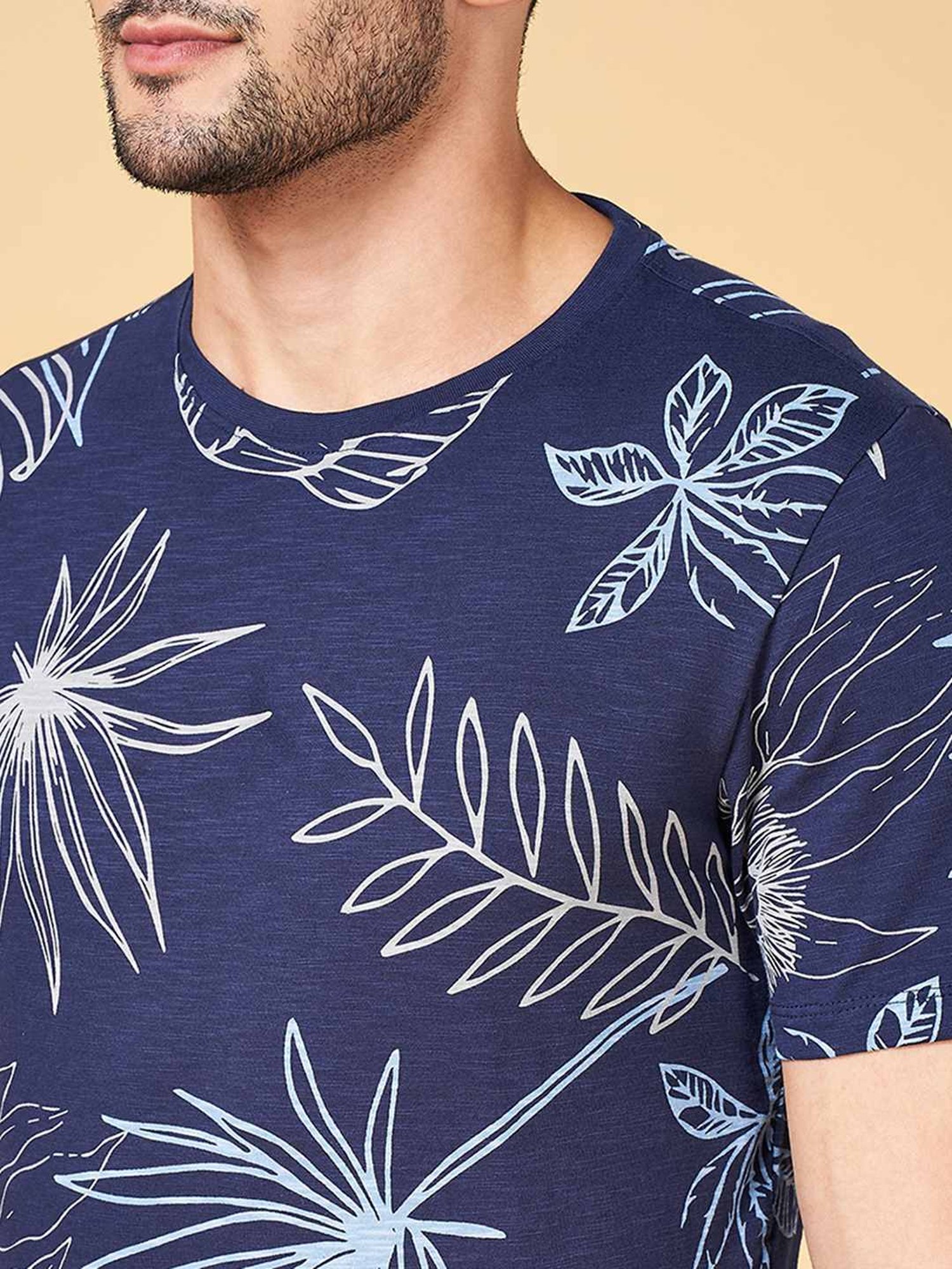 Urban Ranger by Pantaloons Navy Cotton Slim Fit Printed T-Shirt