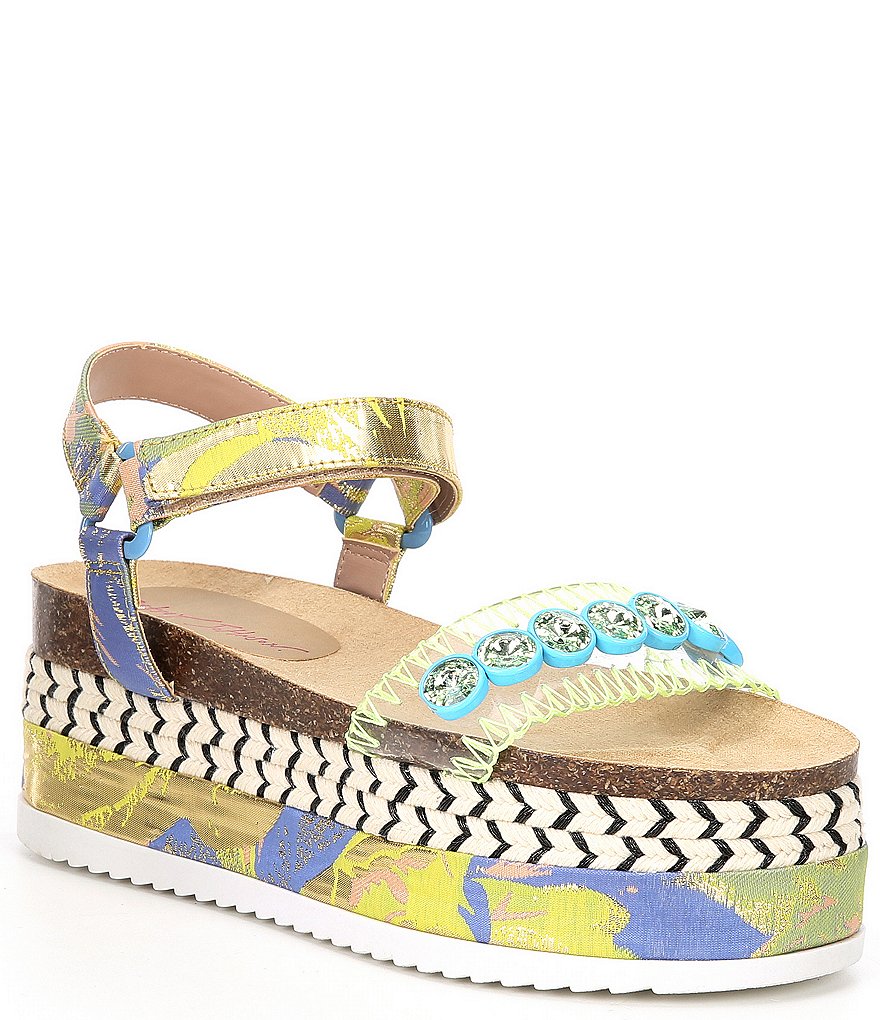 Betsey Johnson Tova Printed Embellished Detail Platform Espadrilles