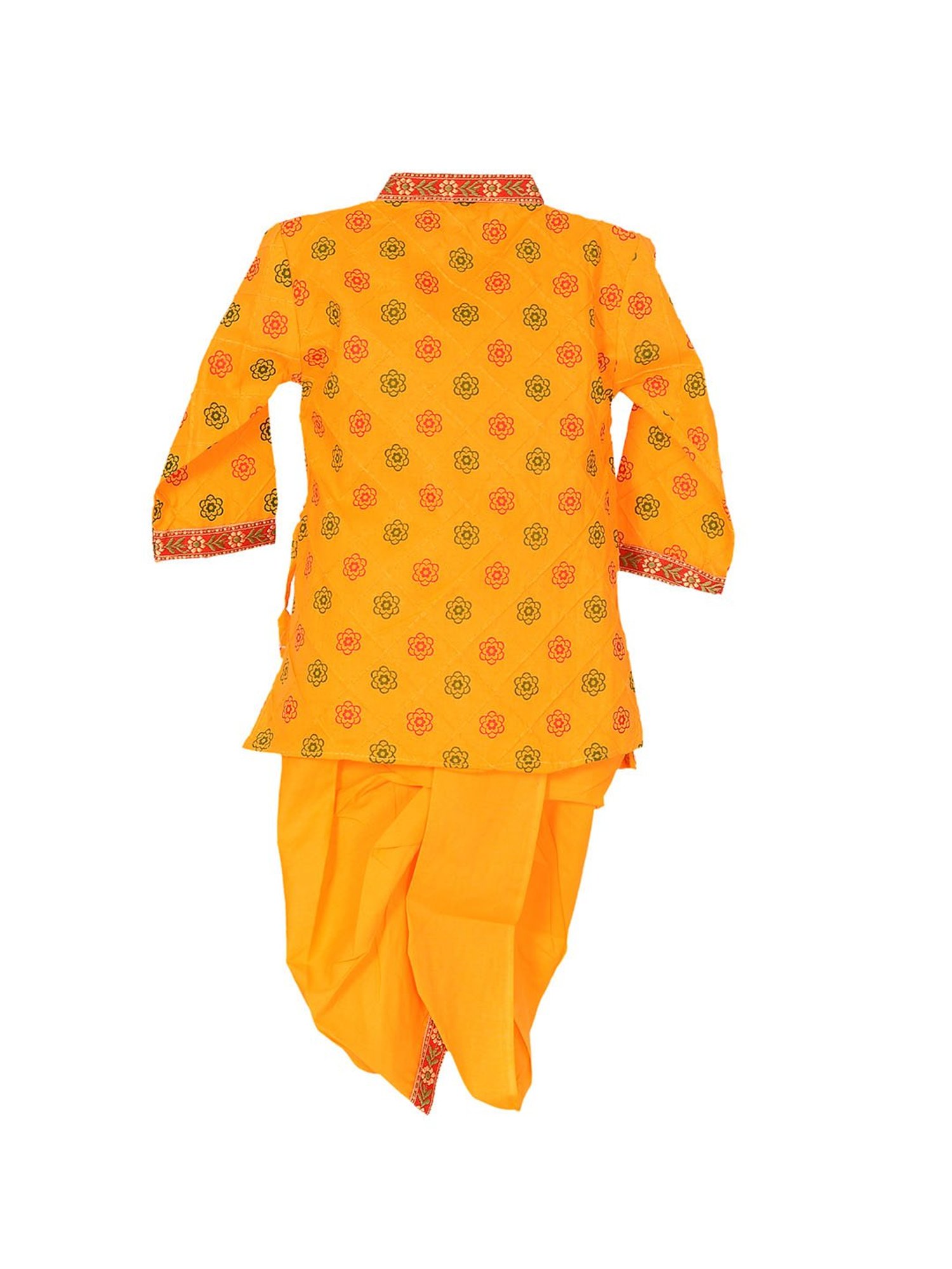 Ahhaaaa Kids Yellow Embroidered Kurta, Dhoti, Pagri with Flute