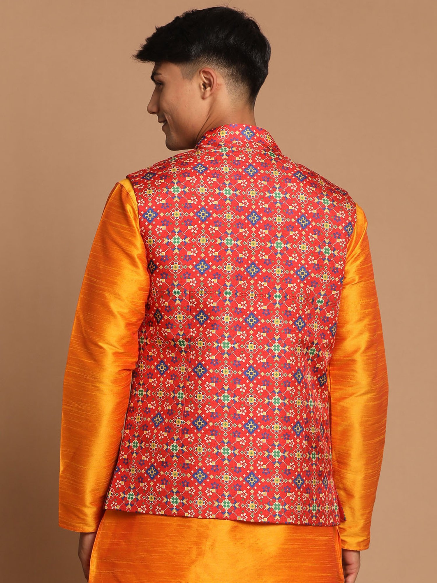 VASTRAMAY Maroon Regular Fit Printed Nehru Jacket