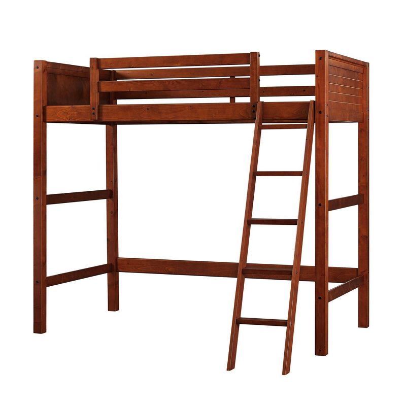 Twin Houston Kids' Wooden Loft Bed with Ladder Walnut - Room & Joy