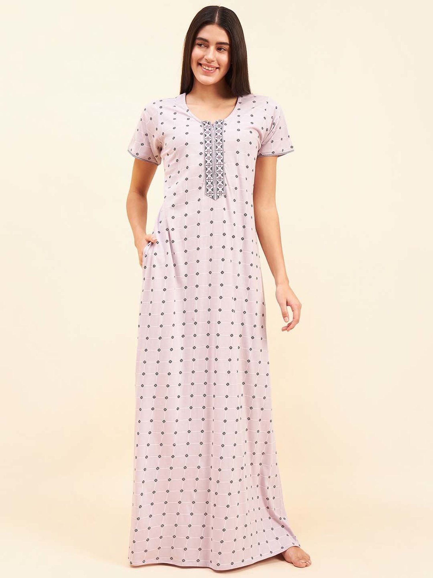 Sweet Dreams Lilac Cotton Printed Nighty