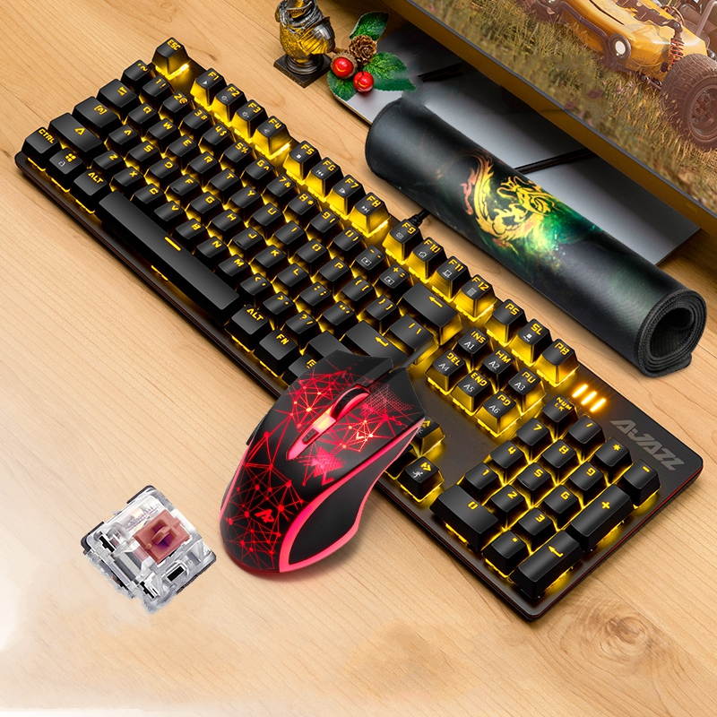 Ajazz AJ119  26 Anti-ghosting Keys, Ergonomic Design, Cool Exterior USB Wired Black Mechanical Green Color Backlit LED Keyboard And 2400DPI  Mouse Combo For Office And Game-Black