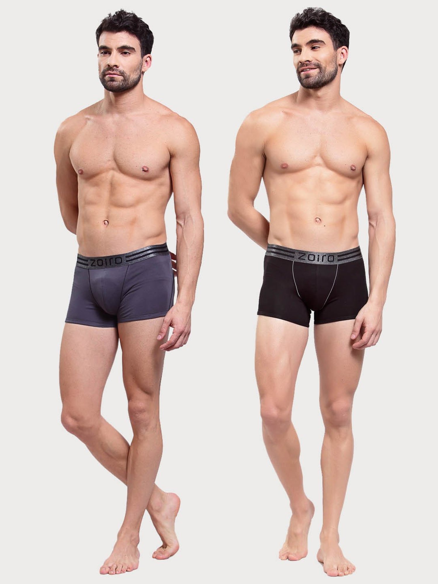 Zoiro Charcoal & Black Regular Fit Trunks - Pack Of 2