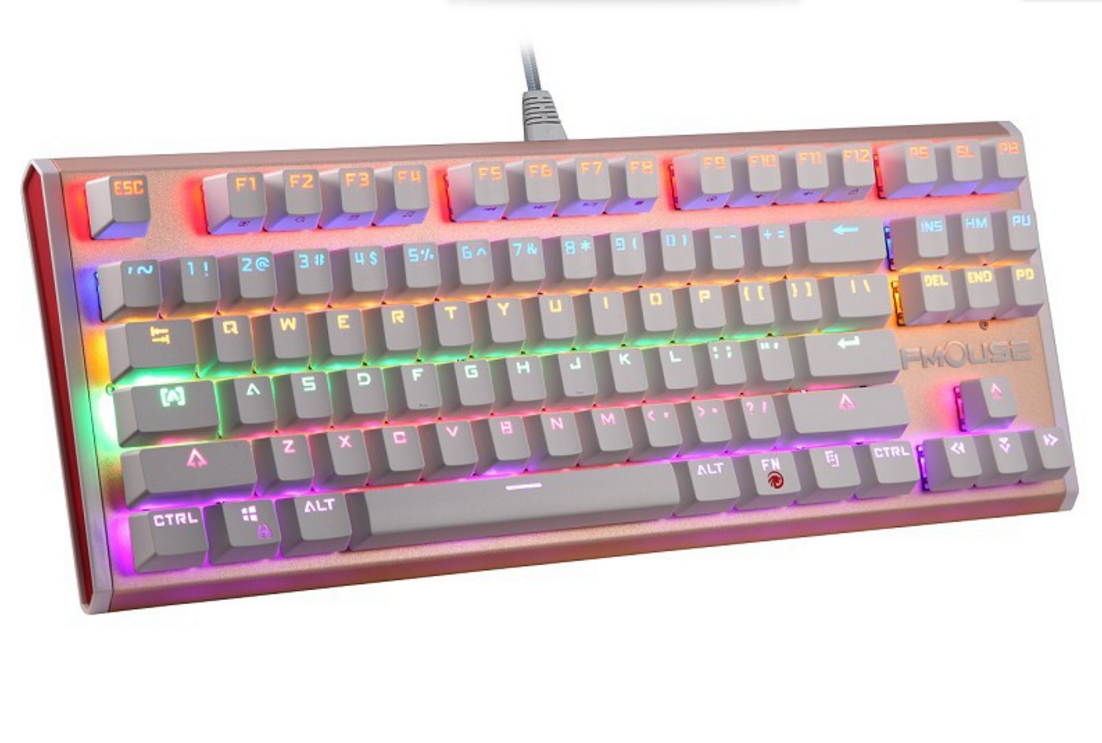 FMOUSE K902 Multicolor Backlit 87 Keys Green axis Mechanical Gaming Keyboard with Blue Switches (Rose Gold)
