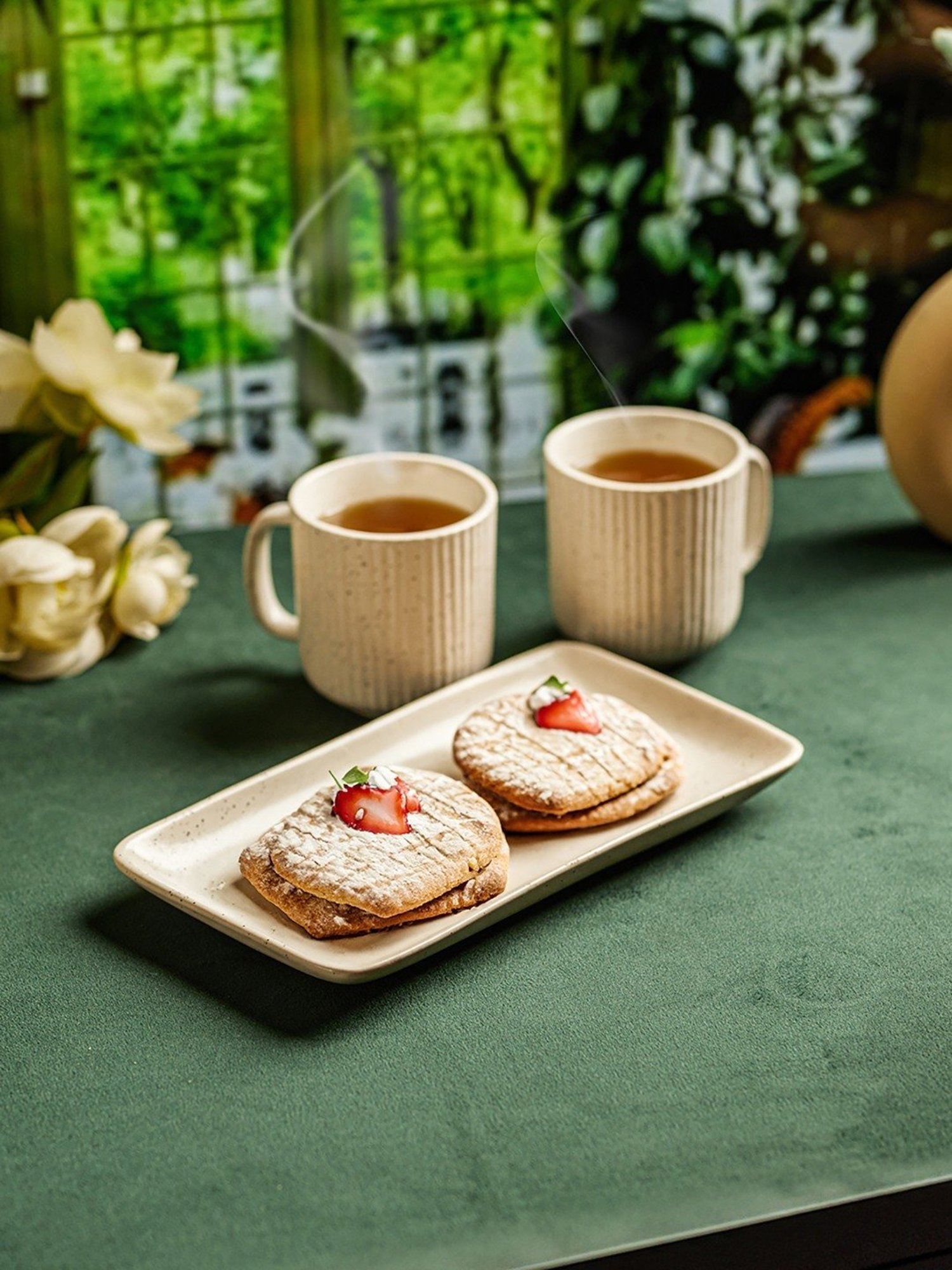 Trovea's Charming and Practical addition White Ceramic 2 Mugs & 1 Tray Tea Set