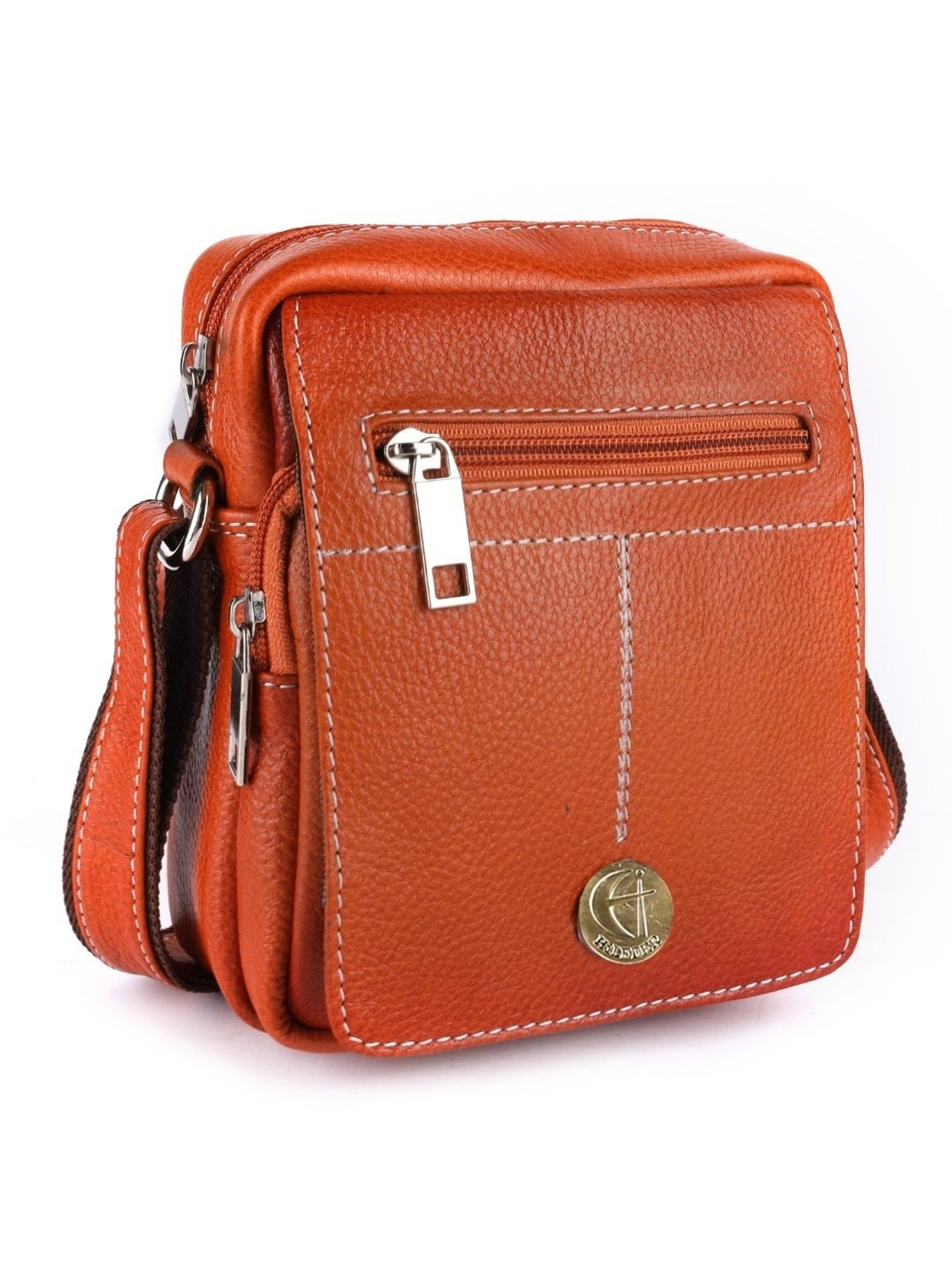 HiLEDER Orange Textured Small Leather 7 inch Cross Body Bag