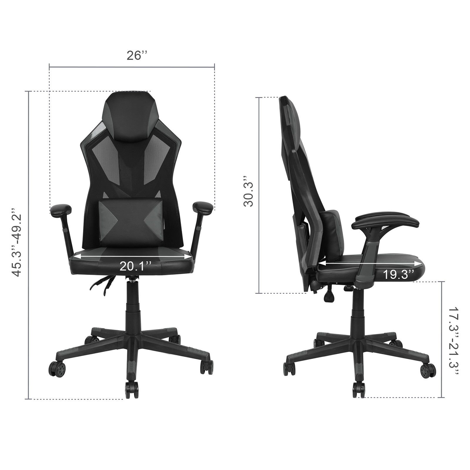 YOUTHUP Office Chair Functional Ergonomic Leather Gaming Chair Swivel Rolling Computer Desk Chair with Lumbar Support,Black and Grey