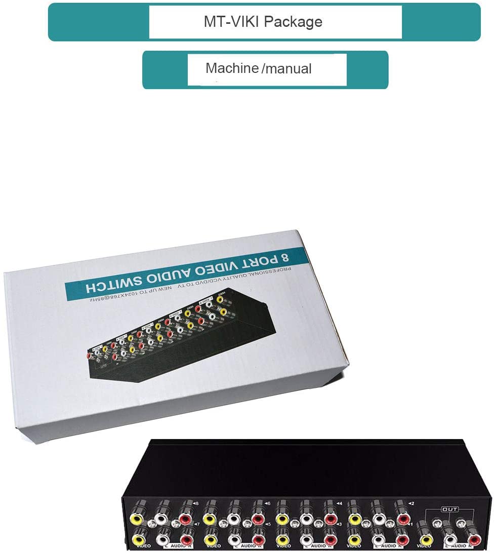 8 Way AV RCA Switch, 8 in 1 Out Composite Video L/R Audio Switcher Selector Box for DVD Player, SNES, N64, PS2/3 Game Consoles