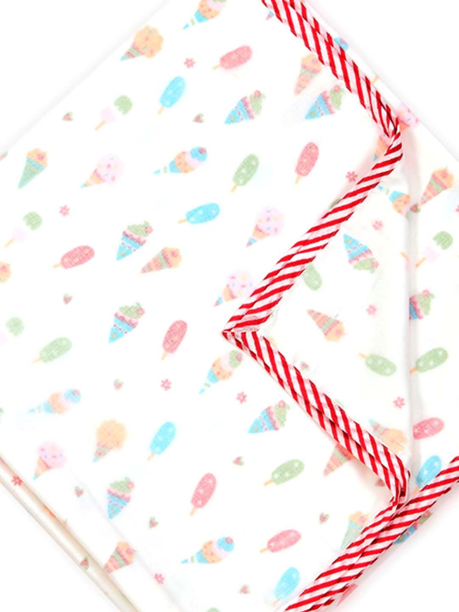 Nigh Nigh Icecream White & Red Cotton 70 TC Toddlers Dohar - Set of 1