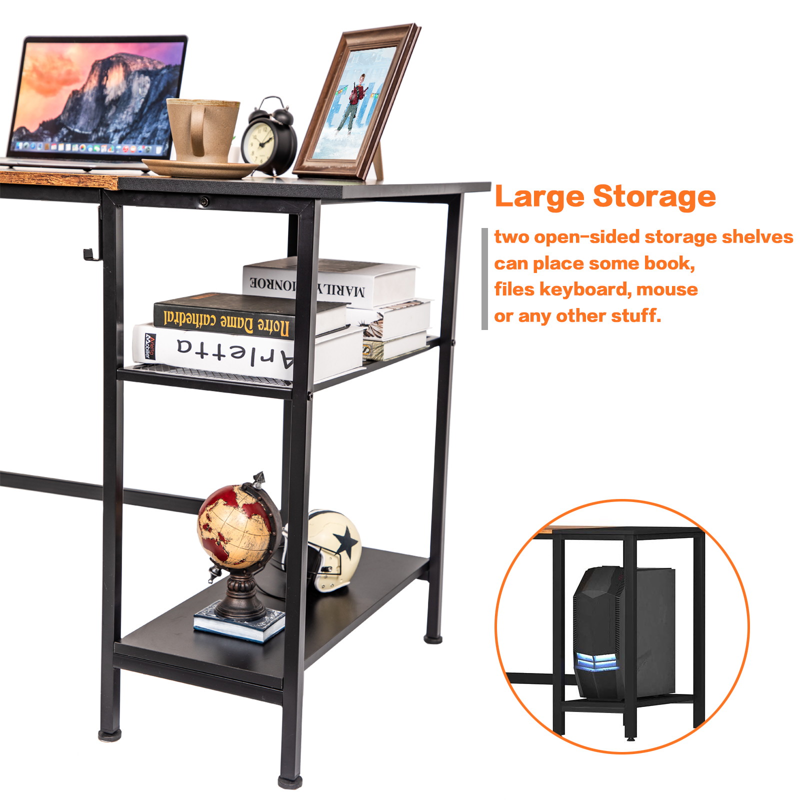 Weekan 47.2" Office Gaming Desk, Rustic Computer Desk With Storage Shelves, Modern Industrial Corner Desk For Laptop, Office Home Writing Table