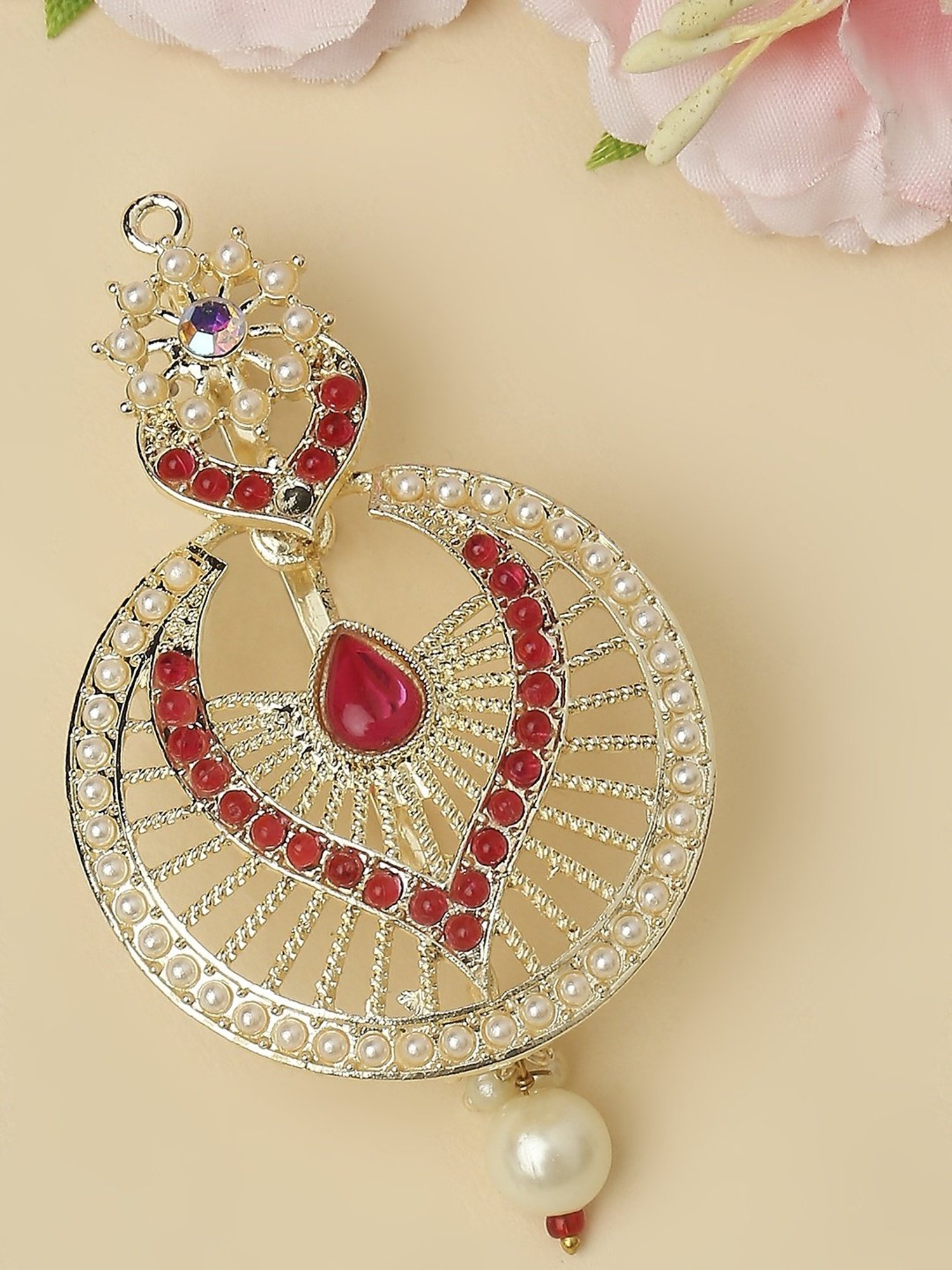 OOMPH Maroon Stones Hair Bun Pin Juda Pin Ethnic Chandbali Style