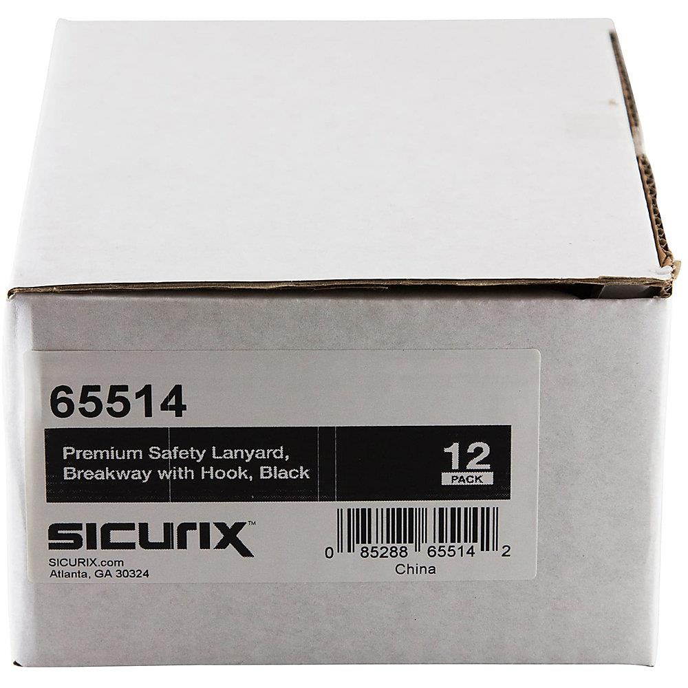 SICURIX Plastic Hook Breakaway Lanyard - 12 / Pack - 36" Length - Black - Nylon, Plastic, Steel