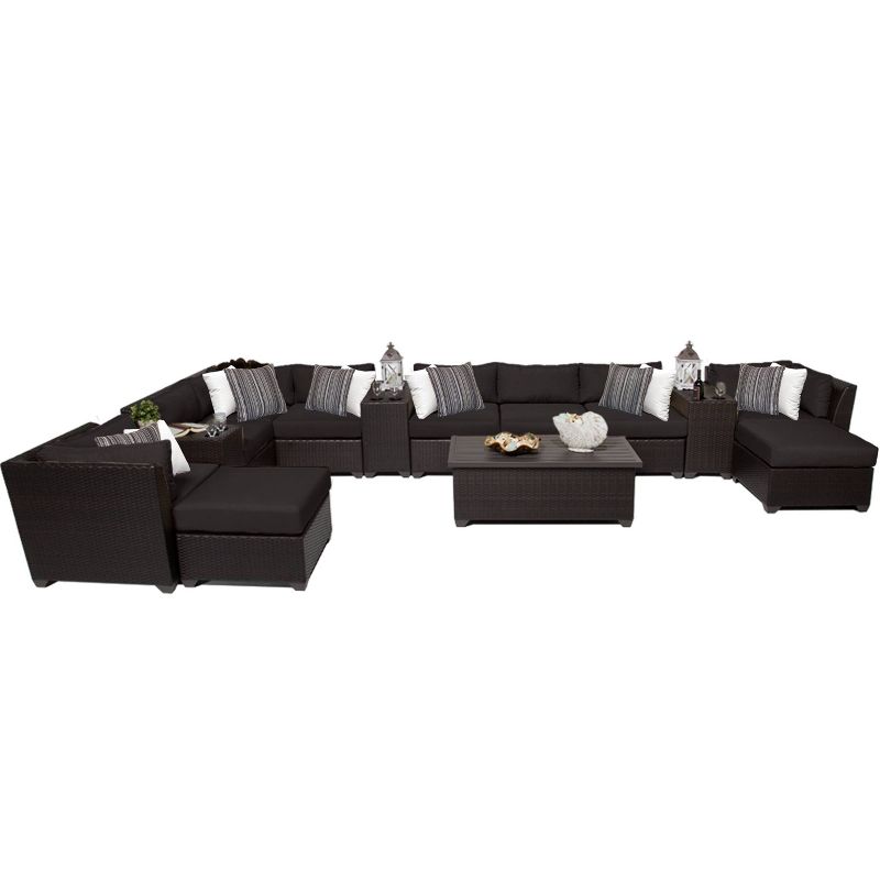 Barbados 14pc Patio Sectional Seating Set with Cushions - Black - TK Classics