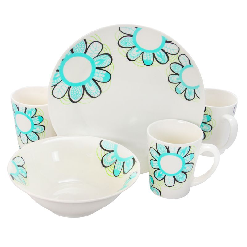 Gibson Home Lush Blossom 12 Piece Dinnerware Set in White and Blue Floral