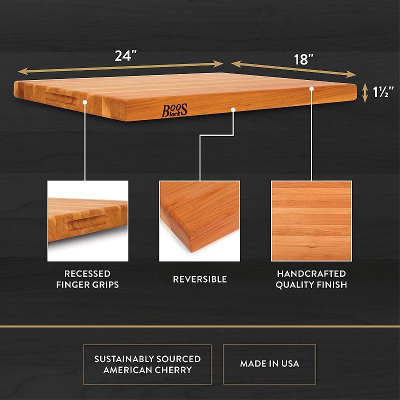 John Boos 24 Inch Wide 1.5 Inch Thick Reversible Cutting Board Block with Two Sided Hand Grips , 24 x 18 x 1.5 Inches, Cherry Wood