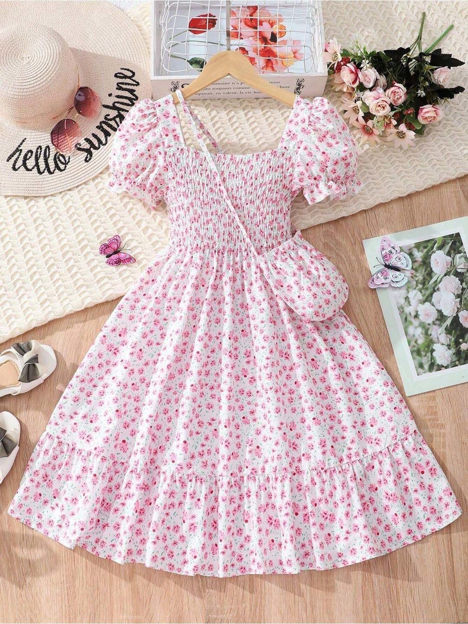 Bolly Lounge Girls Blush Pink Floral Dress