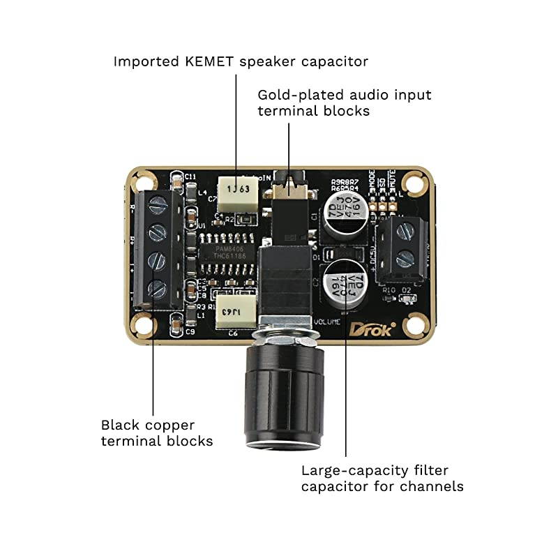 Audio Amplifier Board  5W+5W Mini Amplifier Board PAM8406 DC 5V Digital Stereo Power Amp 20 Dual Channel Class D Amplify Module for Speaker Sound System DIY