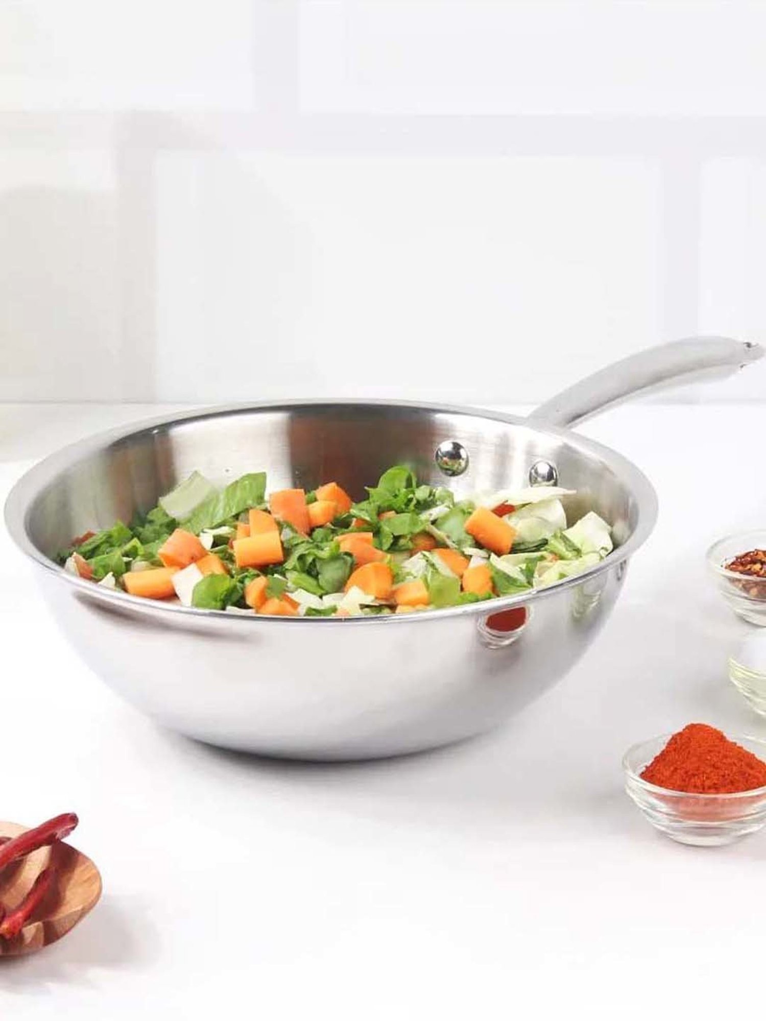 ALLO Silver Stainless Steel Induction Friendly Triply Kadhai (3 L)