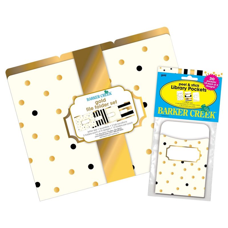 Barker Creek 12 Letter-Size File Folders & 30 Adhesive Pockets Set - Gold