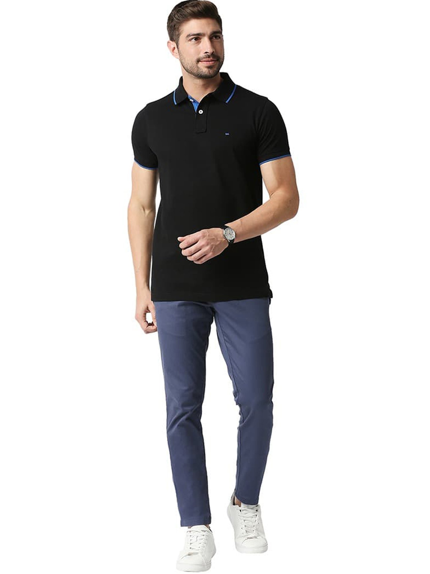 Basics Black Beauty Cotton Muscle Fit Polo T-Shirt