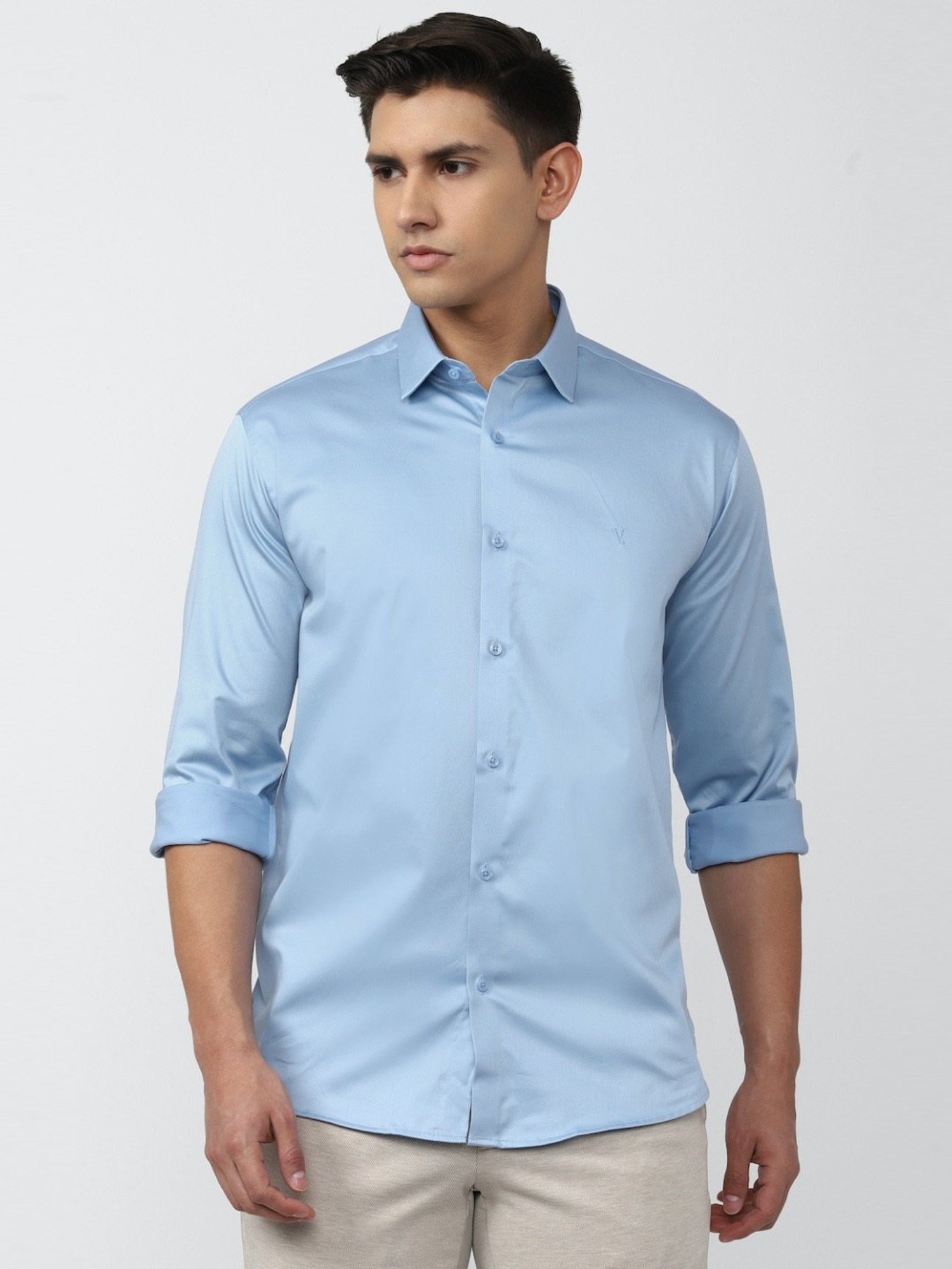 V Dot Blue Slim Fit Shirt